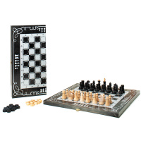 Фотография Набор 2в1 малые черные, рисунок Серебро "Объедовские" (шахматы, шашки) [=city]